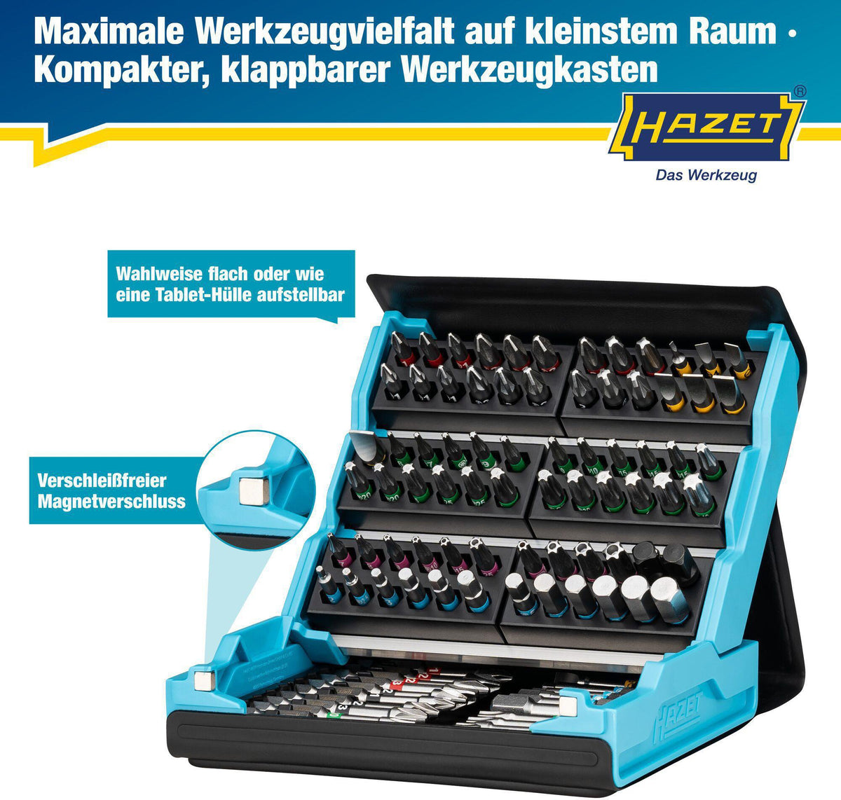 HAZET Bitsortiment SmartCase 2200SC-3 96-teilig mit Farbcode für Schlitz, PH, PZ, TX und Innen-6Kt.