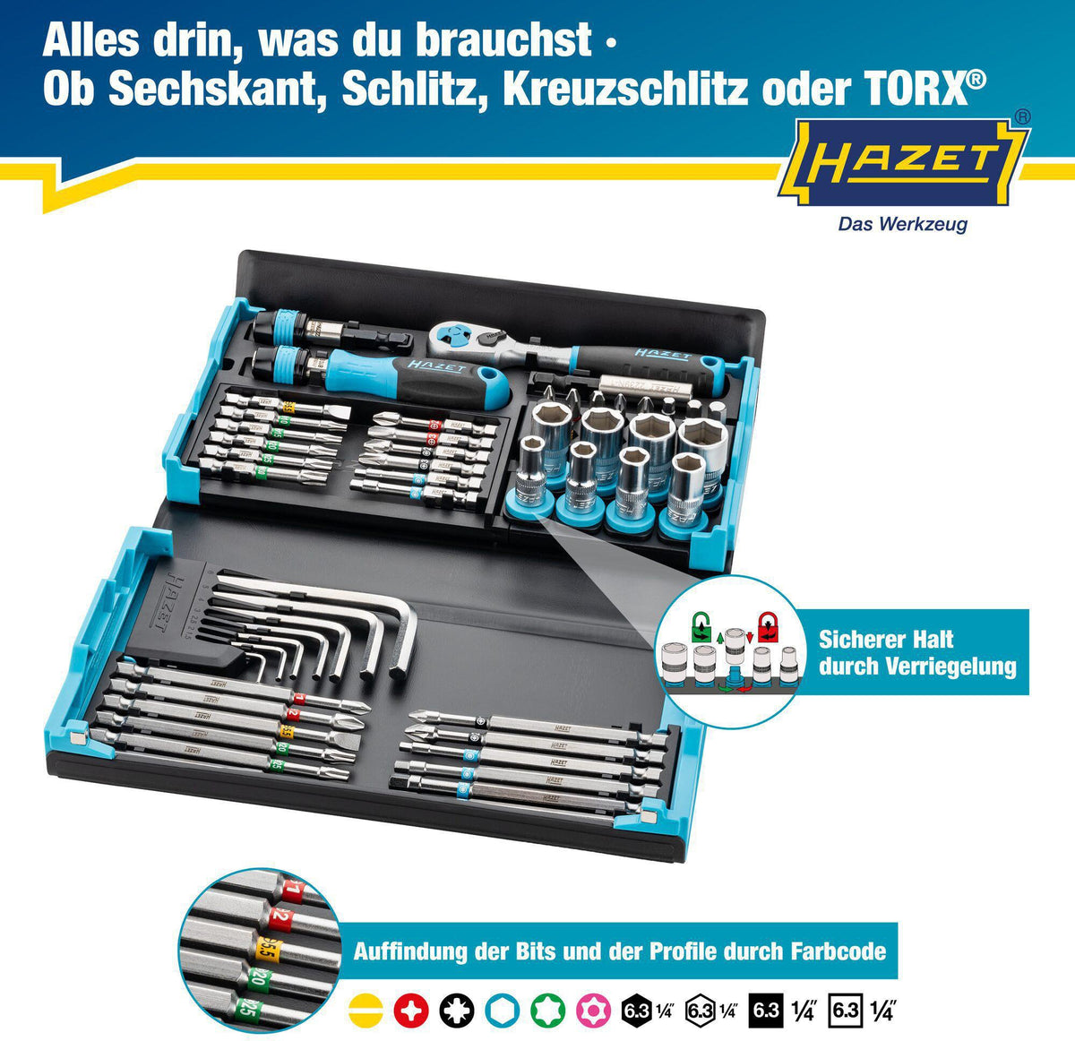 HAZET Bitsortiment SmartCase 2200SC-32, 59-teilig, Schlitz/PH/PZ/TX/Innensechskant