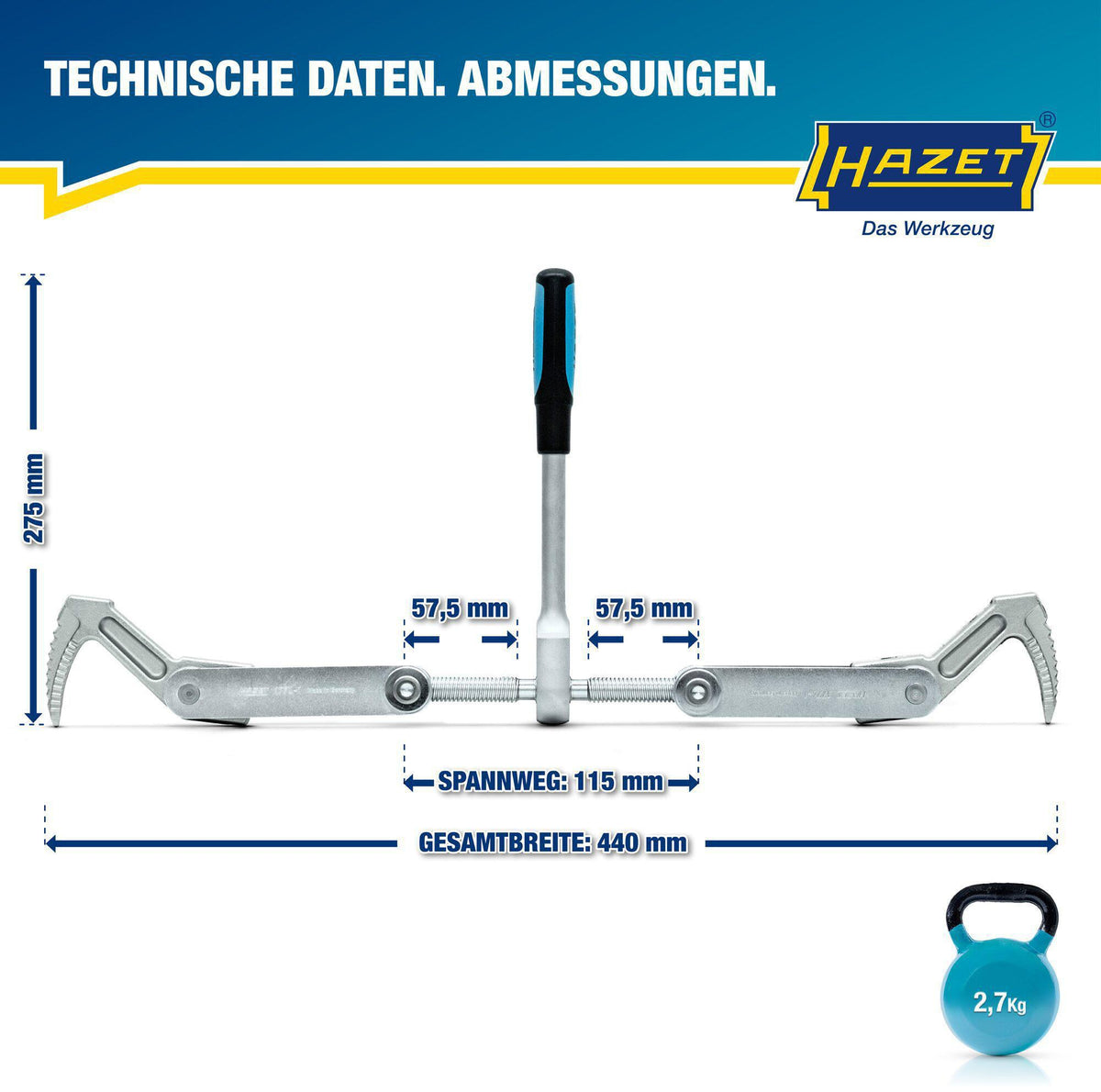 HAZET Zuggerät 1774-1 – Spannweite 115 mm, Gesamtbreite 440 mm, Umschaltknarre