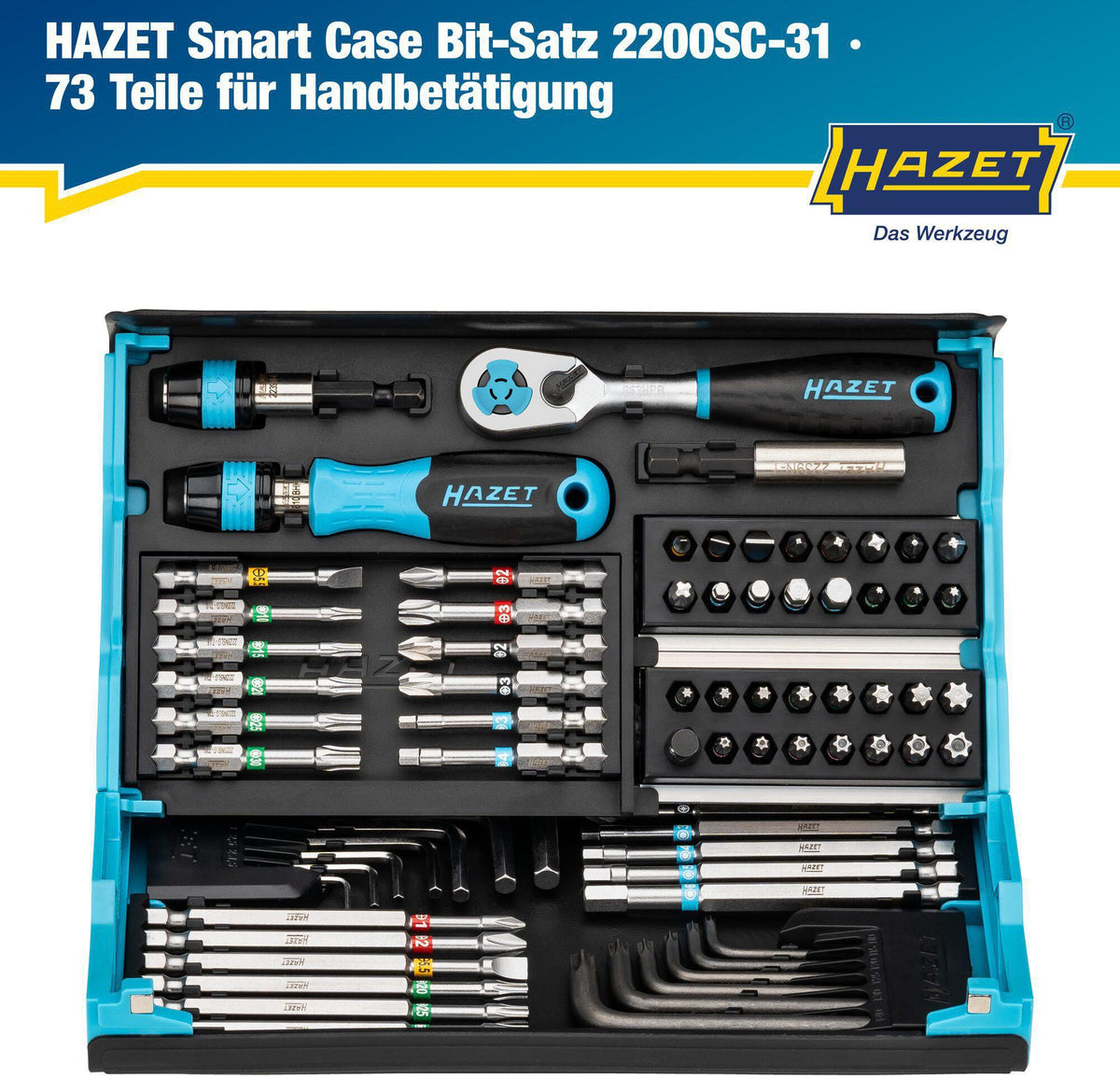 HAZET Bitsortiment SmartCase 2200SC-31, 73-teilig, Schlitz/PH/PZD/TX/Innen-6Kt. mit Farbcode