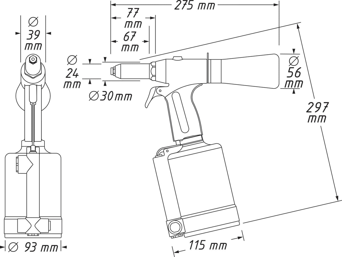 HAZET Druckluftblindnietgerät 9037N-2 – 14700 N Zugkraft für Nieten bis 6,4 mm