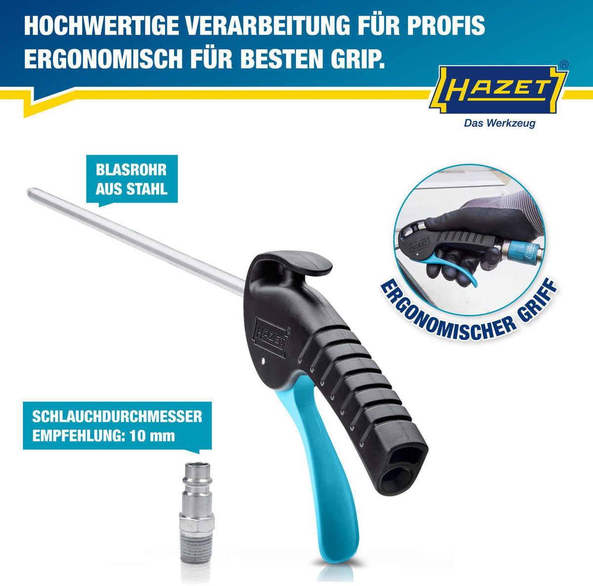 HAZET Druckluftausblaspistole 9040P-2 mit Kupplungsstecker DN 7,2 – 290 l/min