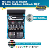 HAZET Steckschlüssel- und Bitsortiment SmartCase 2200SC-2, 50-teilig, 1/4″