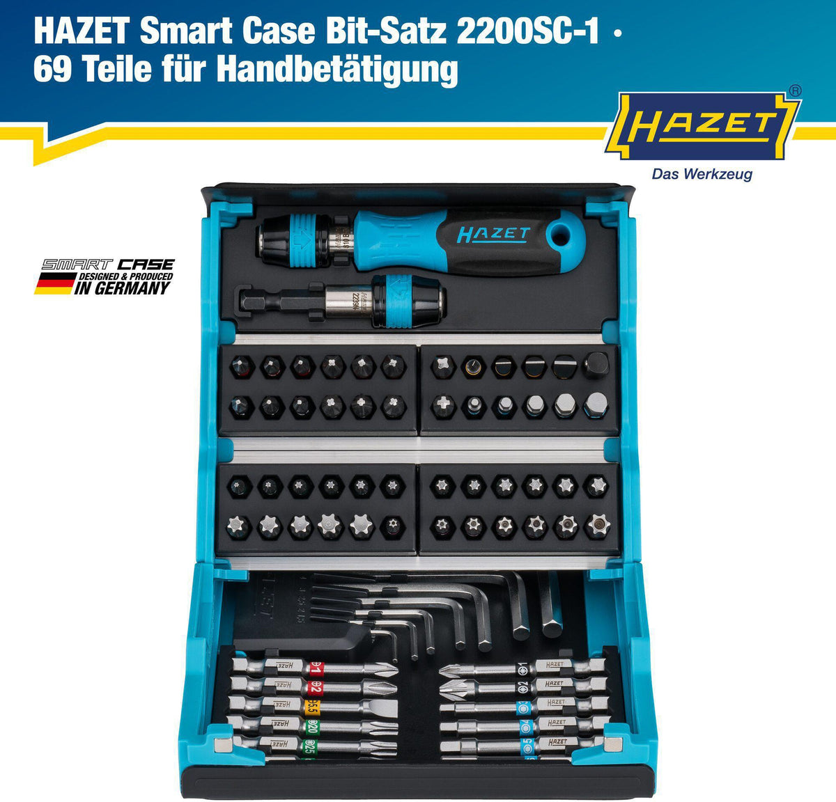 HAZET Bitsortiment SmartCase 2200SC-1 69-teilig Schlitz/PH/PZD/6Kt./TX/TX-Bo