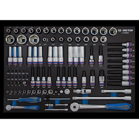 KING TONY Profi-Werkzeuge - 1/4"+ 3/8" + 1/2" Steckschlüssel-Set, mit Zubehör - 98 tlg. 97398MRE