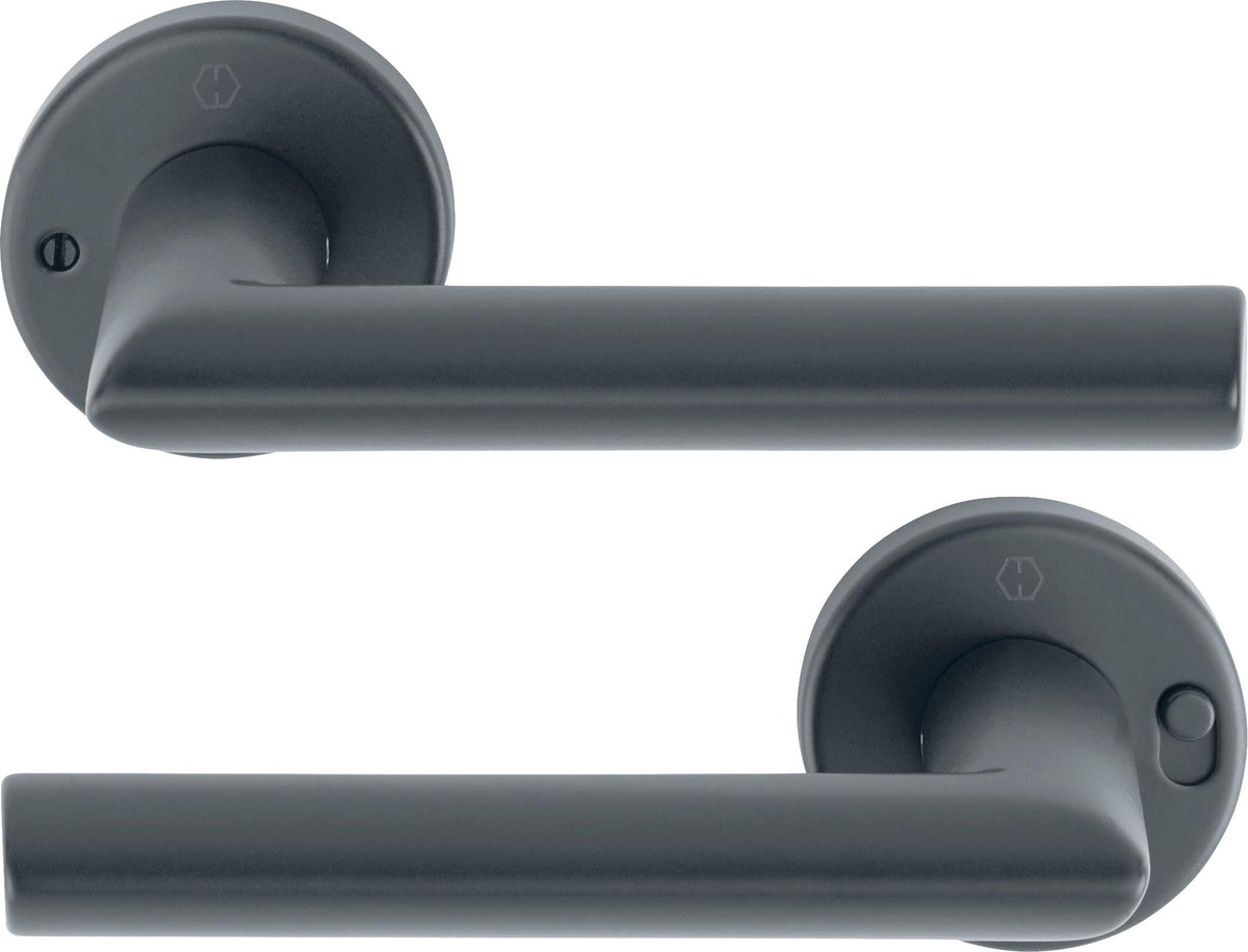 HOPPE Drückergarnitur Stockholm 1140/42VR Aluminium F1 rund – DIN rechts, mit MiniLock-Verriegelung