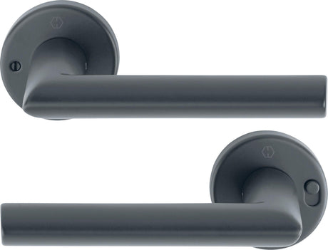 HOPPE Drückergarnitur Stockholm 1140/42VR Aluminium F1 rund – DIN rechts, mit MiniLock-Verriegelung
