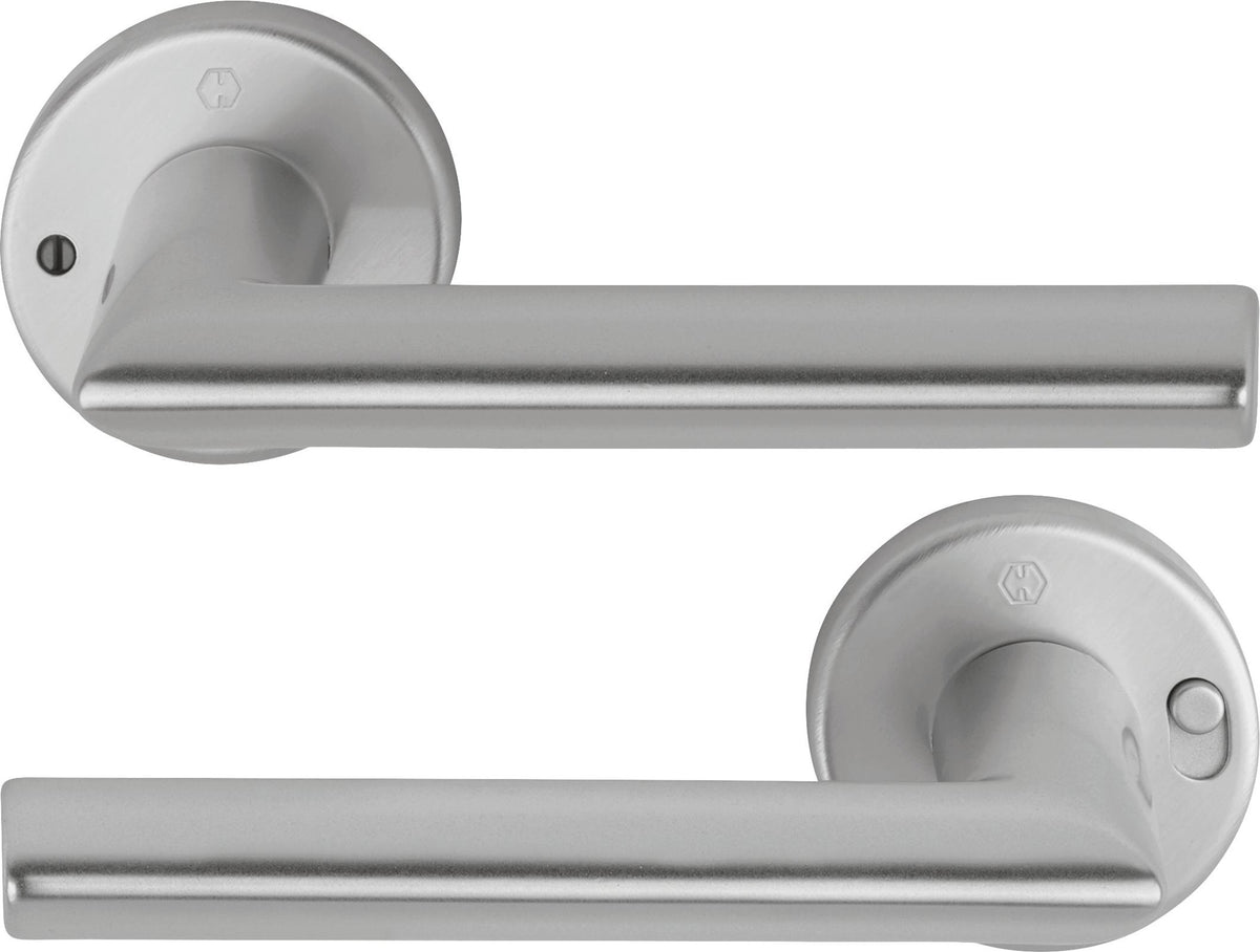 HOPPE Drückergarnitur Stockholm 1140/42VR Aluminium F1 rund – DIN rechts, mit MiniLock-Verriegelung