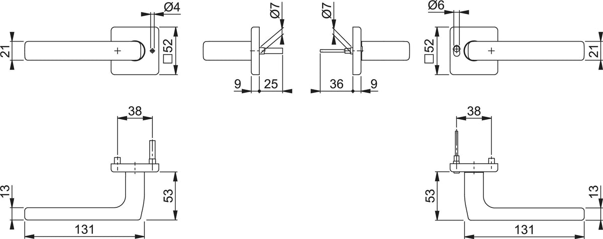 HOPPE Drückergarnitur Dallas E1643Z/52VR Edelstahl F69 quadratisch DIN rechts