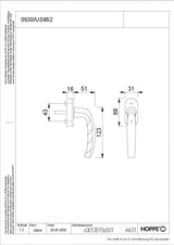 HOPPE Fenstergriff Atlanta 0530/US952 mit Secustik® und VarioFit®, Alu naturfarbig F1