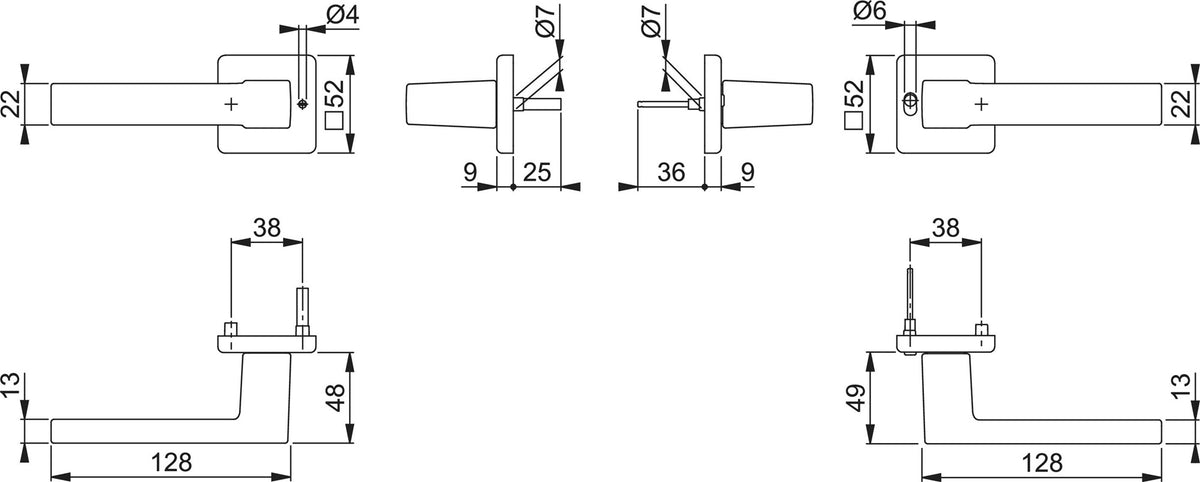 HOPPE Drückergarnitur Austin 1769/52VR – Quadratische Rosette, Aluminium F1, DIN rechts, mit MiniLock