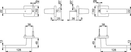 HOPPE Drückergarnitur Austin 1769/52VR – Quadratische Rosette, Aluminium F1, DIN rechts, mit MiniLock