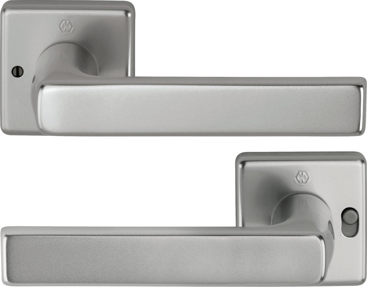 HOPPE Drückergarnitur Dallas 1643/52VR – quadratische Rosette, Aluminium F1, DIN rechts, MiniLock