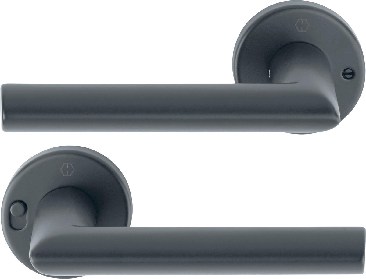 HOPPE Drückergarnitur Stockholm 1140/42VR Aluminium F1 rund – DIN rechts, mit MiniLock-Verriegelung