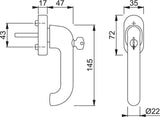 HOPPE Fenstergriff Paris E038S/UD9056 TBT4 abschließbar SecuForte® SecuTBT® VarioFit® Edelstahl