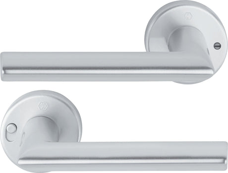 HOPPE Drückergarnitur Stockholm 1140/42VR Aluminium F1 rund – DIN rechts, mit MiniLock-Verriegelung