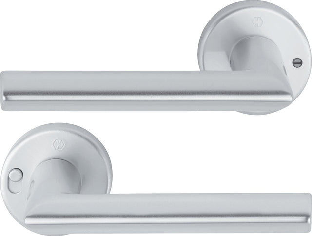 HOPPE Drückergarnitur Stockholm 1140/42VR Aluminium F1 rund – DIN rechts, mit MiniLock-Verriegelung