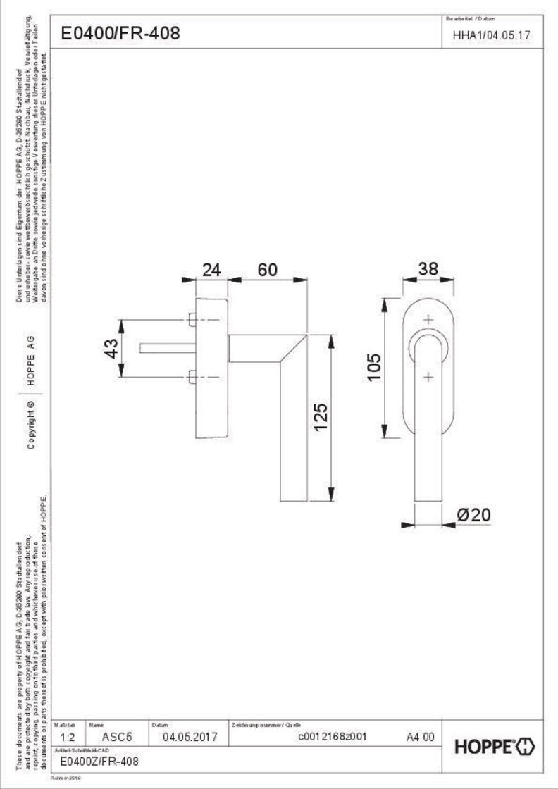 HOPPE eFenstergriff Amsterdam E0400/FR-408 SecuSignal® Edelstahl matt – Funk-Fenstergriff mit Secustik® und VarioFit®