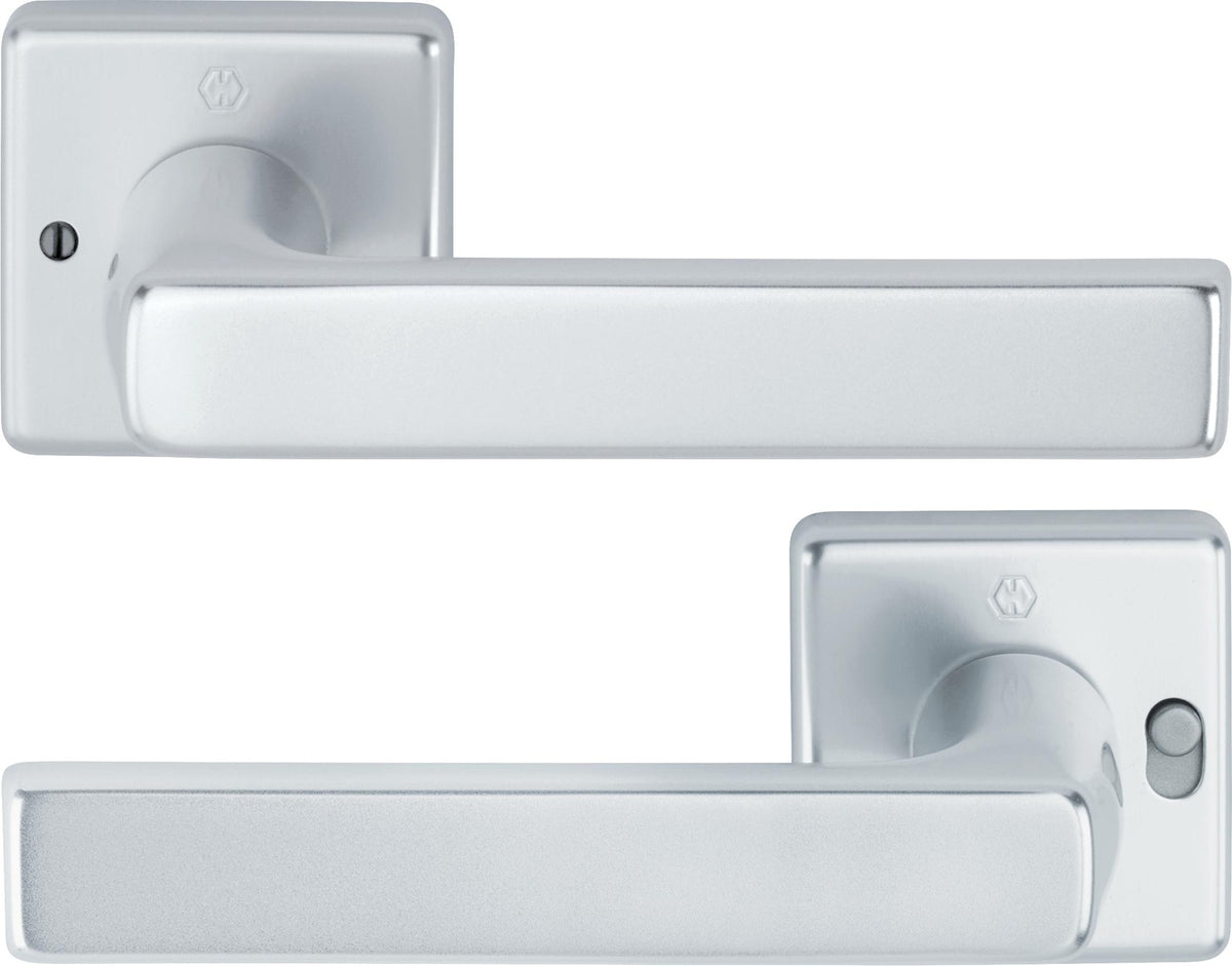 HOPPE Drückergarnitur Dallas 1643/52VR – quadratische Rosette, Aluminium F1, DIN rechts, MiniLock