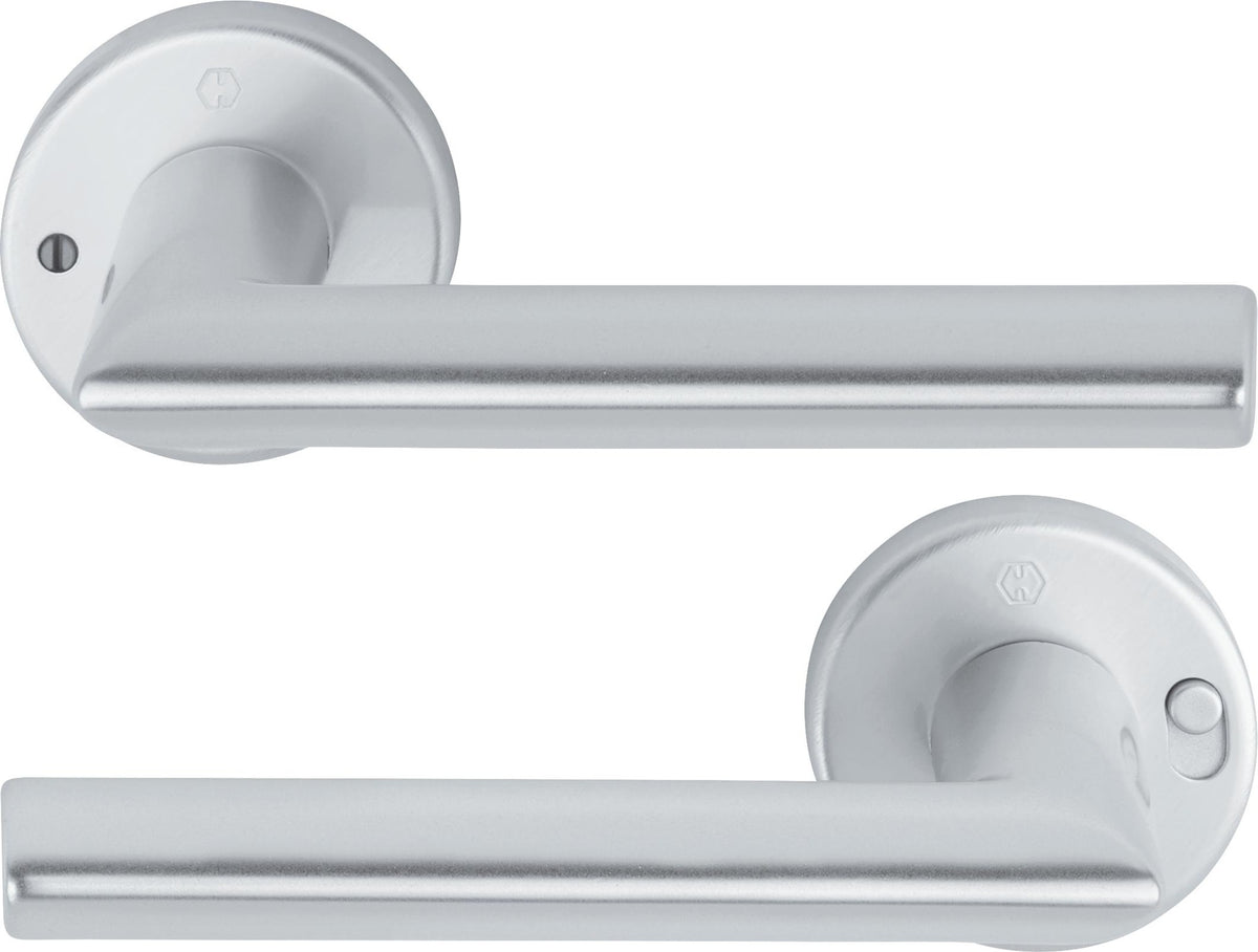 HOPPE Drückergarnitur Stockholm 1140/42VR Aluminium F1 rund – DIN rechts, mit MiniLock-Verriegelung