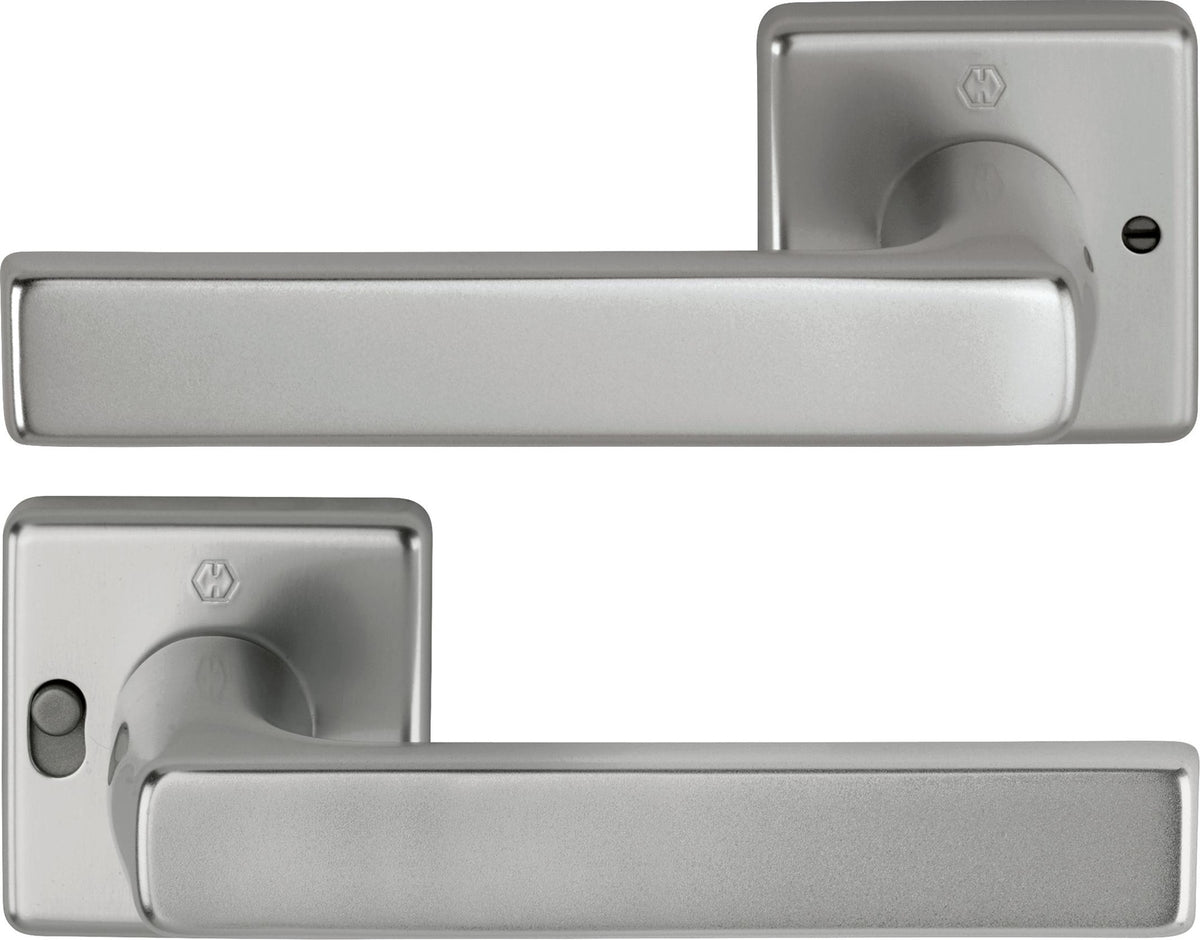 HOPPE Drückergarnitur Dallas 1643/52VR – quadratische Rosette, Aluminium F1, DIN rechts, MiniLock