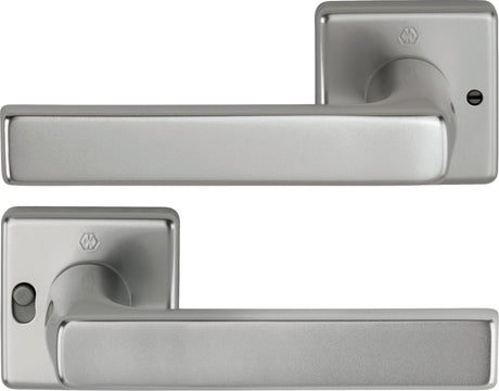 HOPPE Drückergarnitur Dallas 1643/52VR – quadratische Rosette, Aluminium F1, DIN rechts, MiniLock