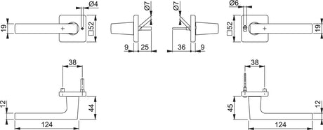 HOPPE Drückergarnitur Dallas M1643/52VR – Quadratische Rosette, MiniLock, DIN rechts, Resista