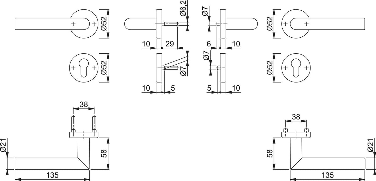 HOPPE Feuerschutz-Rosettengarnitur Amsterdam FS-1400/42H/42HS Aluminium F1 DIN L/R