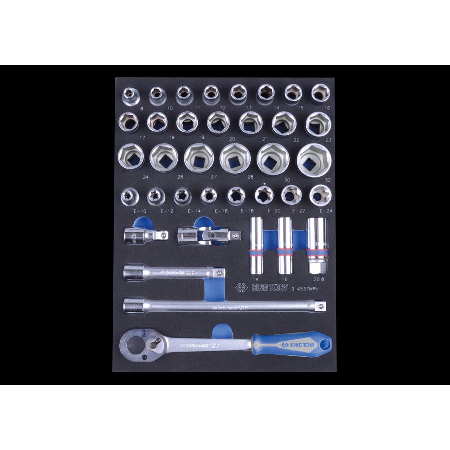 KING TONY Profi-Werkzeuge - 1/2" Steckschlüssel-Set, metrisch, EVAWAVE, Zubehör - 37 tlg. 94537MRV