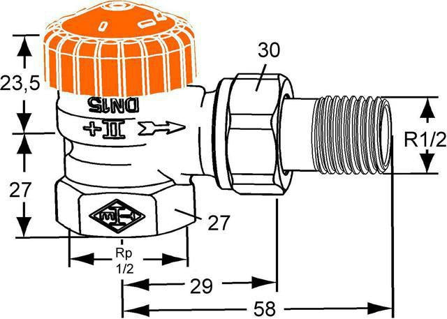 HEIMEIER Thermostat-Ventilunterteil Eclipse Eck DN 10 – Automatische Durchflussregelung, Rotguss vernickelt