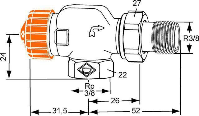Heimeier Eclipse Thermostat-Ventilunterteil DN 10 Axialform mit automatischer Durchflussregelung