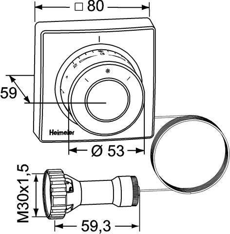 HEIMEIER Thermostat-Kopf mit Ferneinsteller, Kapillarrohr 2 m, Nullstellung, weiß RAL 9016