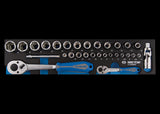 KING TONY Profi-Werkzeuge - 1/4"+ 1/2" Steckschlüssel-Set, EVAWAVE, Zubehör - 30 tlg. 97530MRE