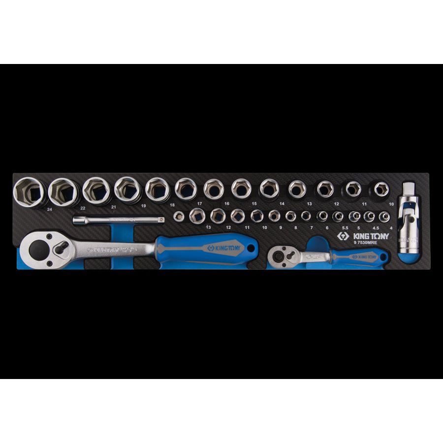 KING TONY Profi-Werkzeuge - 1/4"+ 1/2" Steckschlüssel-Set, EVAWAVE, Zubehör - 30 tlg. 97530MRE