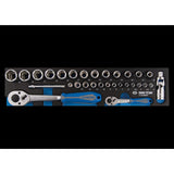 KING TONY Profi-Werkzeuge - 1/4"+ 1/2" Steckschlüssel-Set, EVAWAVE, Zubehör - 30 tlg. 97530MRE