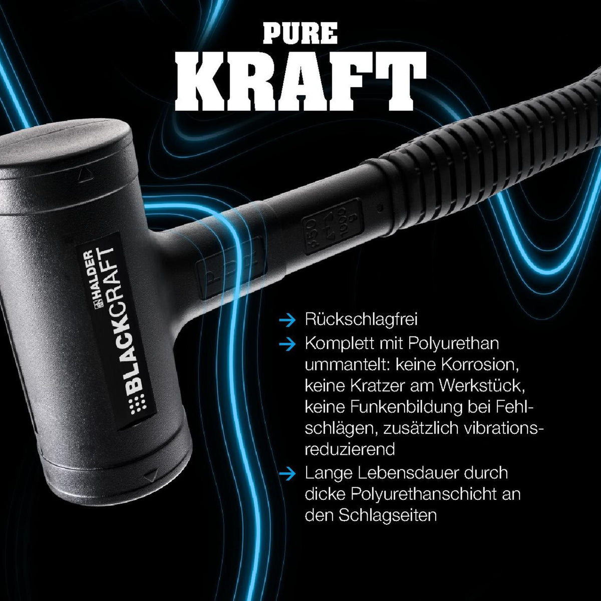Schonhammer BLACKCRAFT von HALDER, Stahlrohr, rückschlagfrei, 300 mm, Kopf-Ø 40 mm