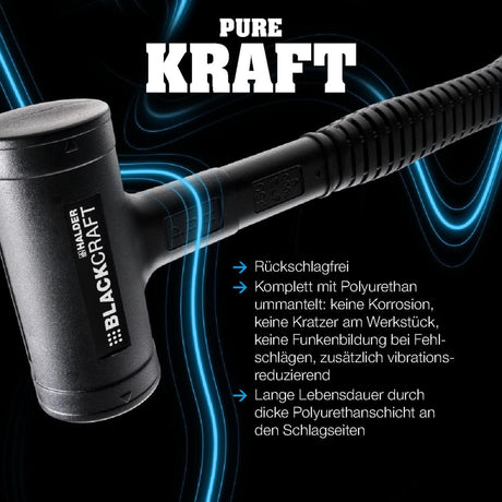 Schonhammer BLACKCRAFT von HALDER, Stahlrohr, rückschlagfrei, 300 mm, Kopf-Ø 40 mm