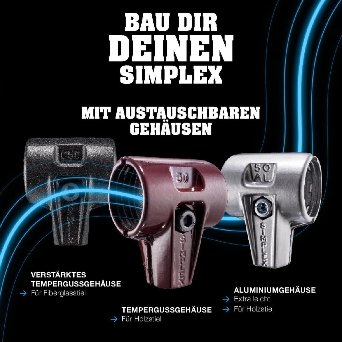 SIMPLEX Schonhammer von HALDER – 350 mm, Kopf-Ø 50 mm, Gummi/Superplastik, mittelhart
