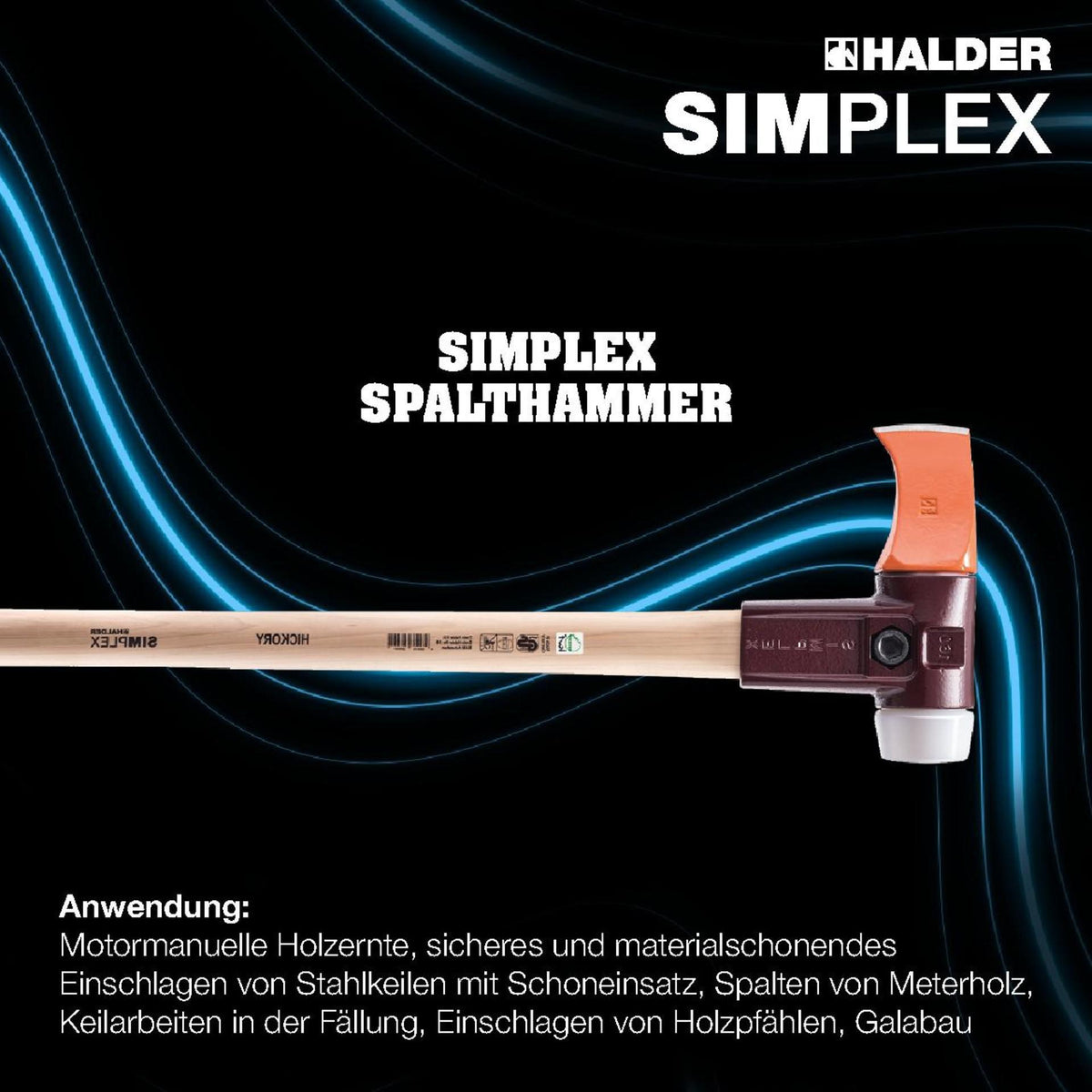 Spalthammer SIMPLEX 4100 g von HALDER – Hickorystiel 850 mm, KWF-geprüft