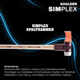 Spalthammer SIMPLEX 4100 g von HALDER – Hickorystiel 850 mm, KWF-geprüft
