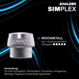 HALDER SIMPLEX Schonhammerkopf 40 mm Weichmetall silber hart – hitzeunempfindlich