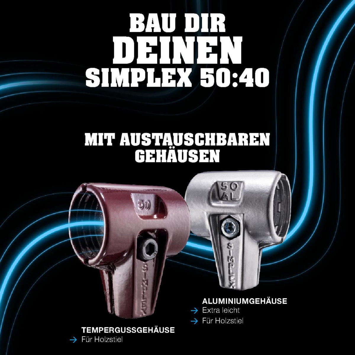SIMPLEX Schonhammer 330 mm, Kopf-Ø 50 mm, weich/mittelhart, Holzstiel, Aluminiumgehäuse von HALDER