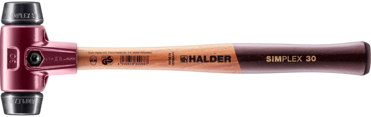 HALDER SIMPLEX Schonhammer 350 mm Holzstiel, mittelharter Gummikopf 50 mm