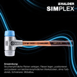 SIMPLEX Schonhammer 295 mm von HALDER – Weich/Mittelhart mit Holzstiel und TPE-Einsätzen