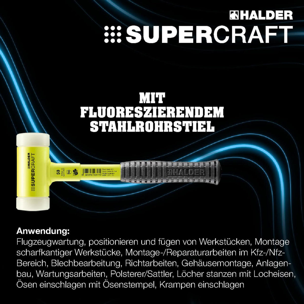 HALDER Schonhammer SUPERCRAFT 295 mm Nylon weiß splitterfrei mit Stahlrohrstiel