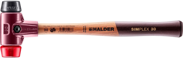 SIMPLEX Schonhammer 300 mm Holzstiel, Gummi schwarz mittelhart & Plastik rot hart von HALDER