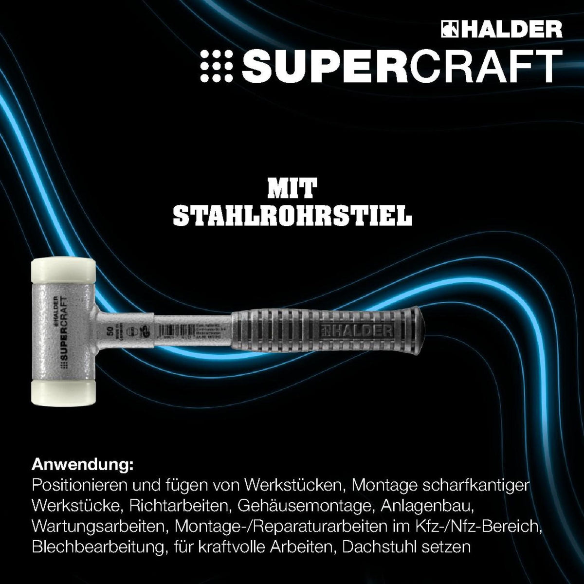 HALDER Schonhammer SUPERCRAFT, 335 mm, rückschlagfrei, harter Nylonkopf, Stahlrohrstiel