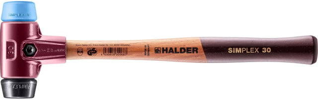 HALDER Schonhammer SIMPLEX 300 mm Holzstiel, TPE-soft blau/Gummi schwarz, 30 mm Kopf