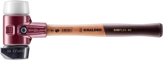 SIMPLEX Schonhammer 405 mm von HALDER – 2 Schlagköpfe, Temperguss-Gehäuse, Holzstiel