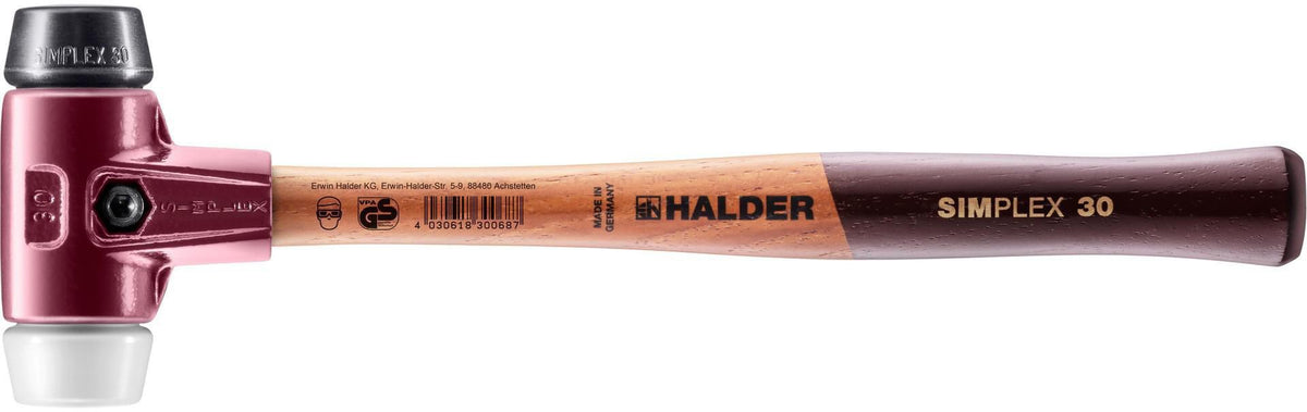 SIMPLEX Schonhammer von HALDER – 350 mm, Kopf-Ø 50 mm, Gummi/Superplastik, mittelhart
